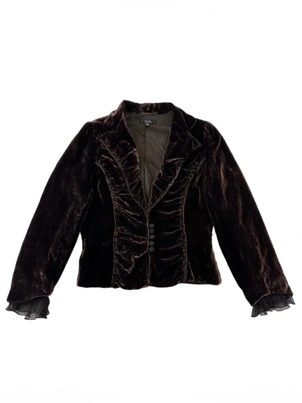Brown velvet ruched ruffles blazer whimsigoth peplum Operacore Vamp Romantic Med - Picture 1 of 9